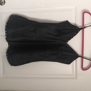 Embroidered shiny lingerie style tank top